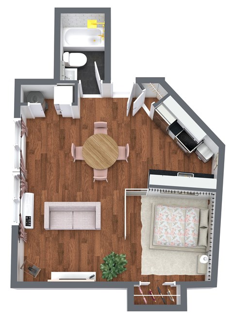 Floor plan for studio, 1 bath, 575 sqft